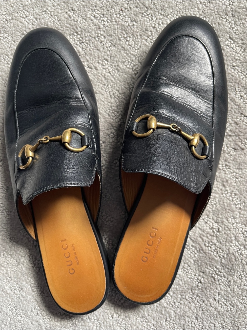 Gucci Black Leather Horsebit Slide Mules with Gold Hardware - Picture 6 of 16